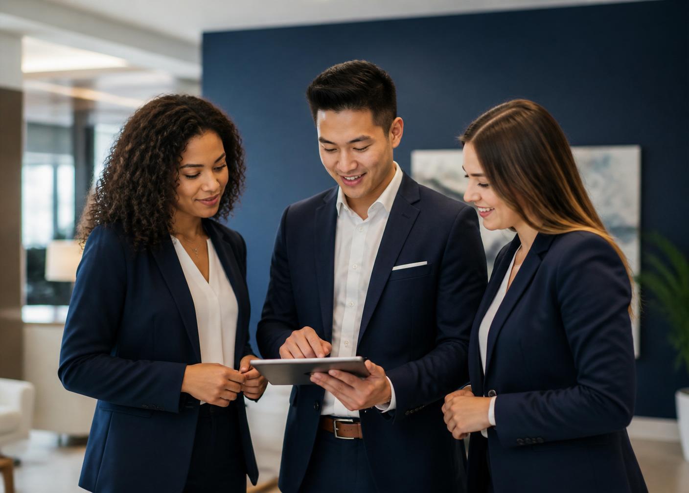 Letting consultants reviewing a tenancy agreement in a modern office